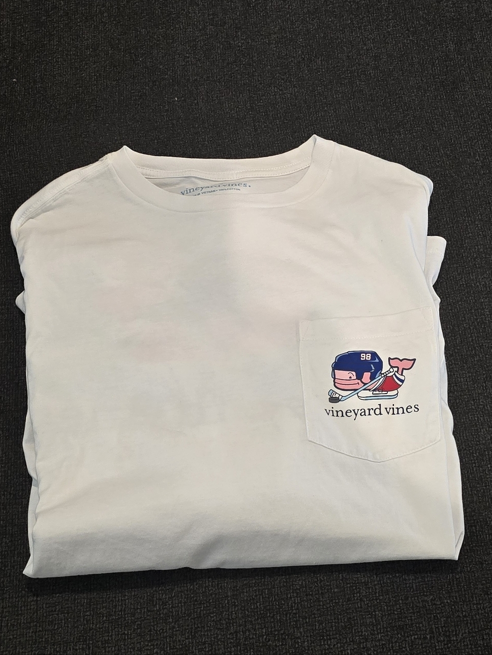 Vineyard Vines White Pocket Tee with Navy and Pink Whale Graphic
